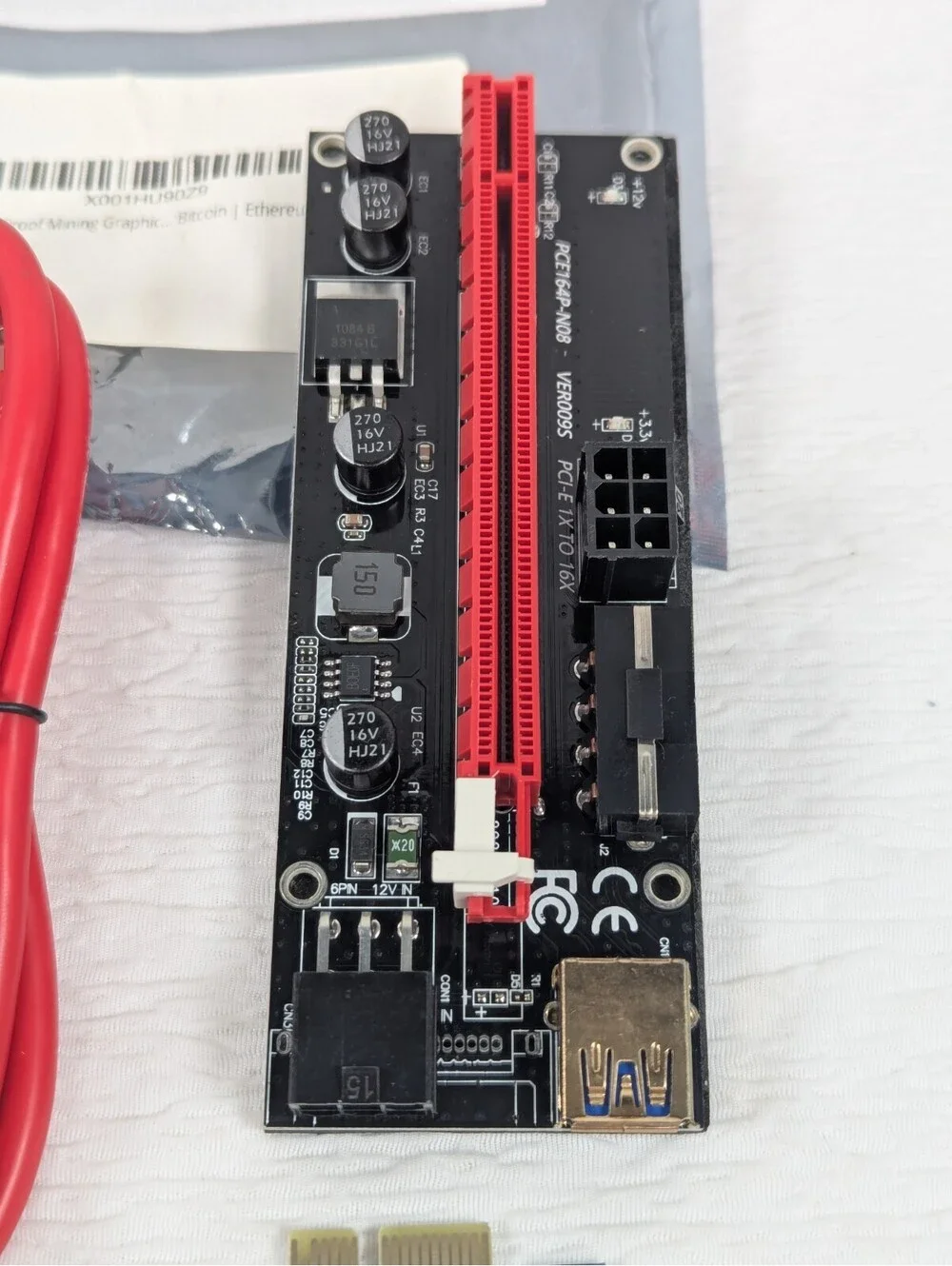 Graphics Card PCIe Riser VER 010S 16x to 1x Powered Riser Adapter Card w/USB 3.0